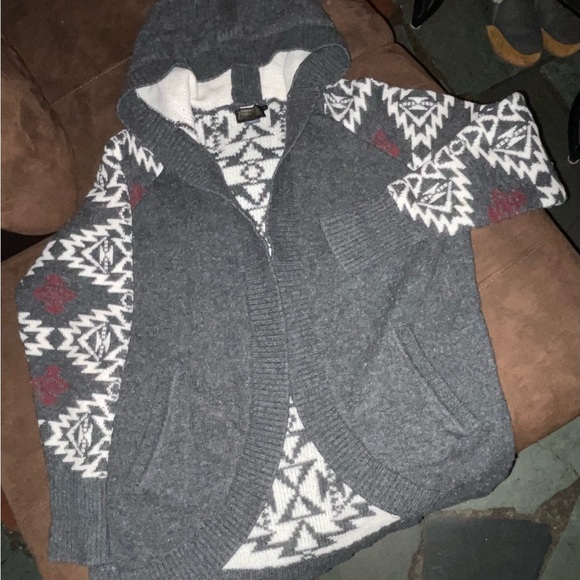 Pendleton Gray Hooded Cardigan with thumb holes Maroon and White Aztec Southwest - Picture 11 of 11